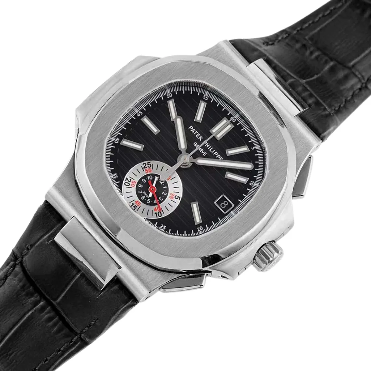 Nautilus 5980/1A-014 Black Dial in Steel on Leather Strap - Image 2