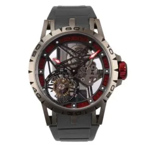 Excalibur Spider squelette tourbillon volant avec bracelet en caoutchouc noir