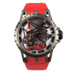 Excalibur Spider squelette tourbillon volant avec bracelet en caoutchouc rouge