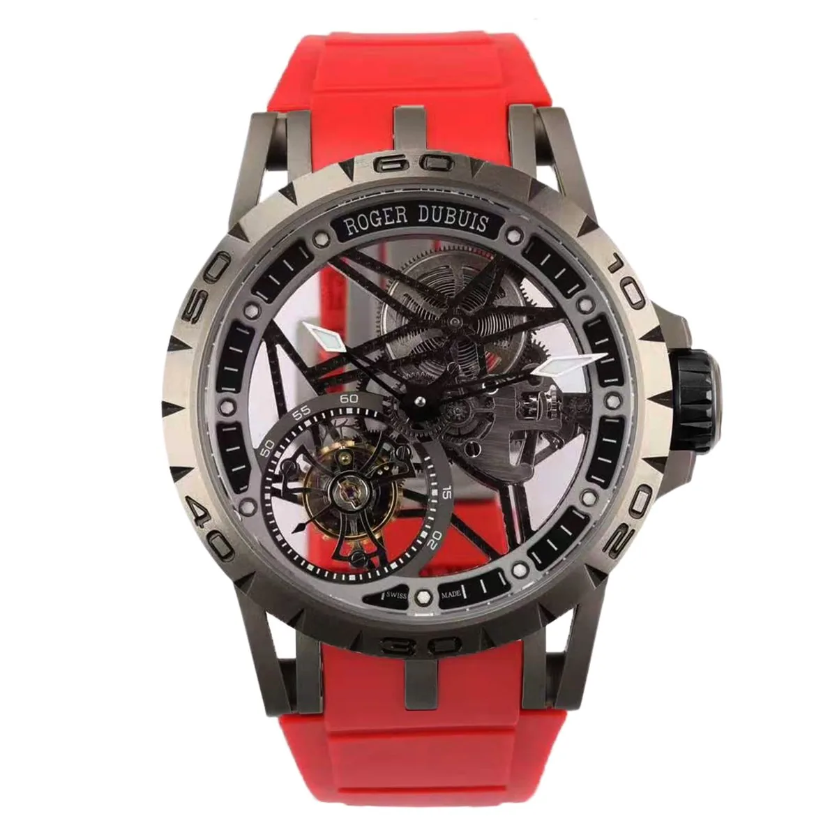 Excalibur Spider Skeleton Flying Tourbillon con cinturino in gomma rosso