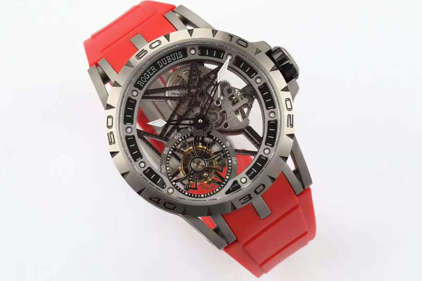 Excalibur Spider Skeleton Flying Tourbillon con cinturino in gomma rosso - immagine 8