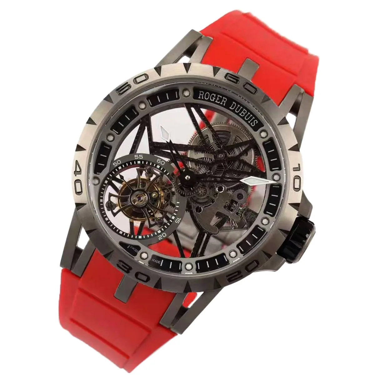Excalibur Spider Skeleton Flying Tourbillon con cinturino in gomma rosso - immagine 2