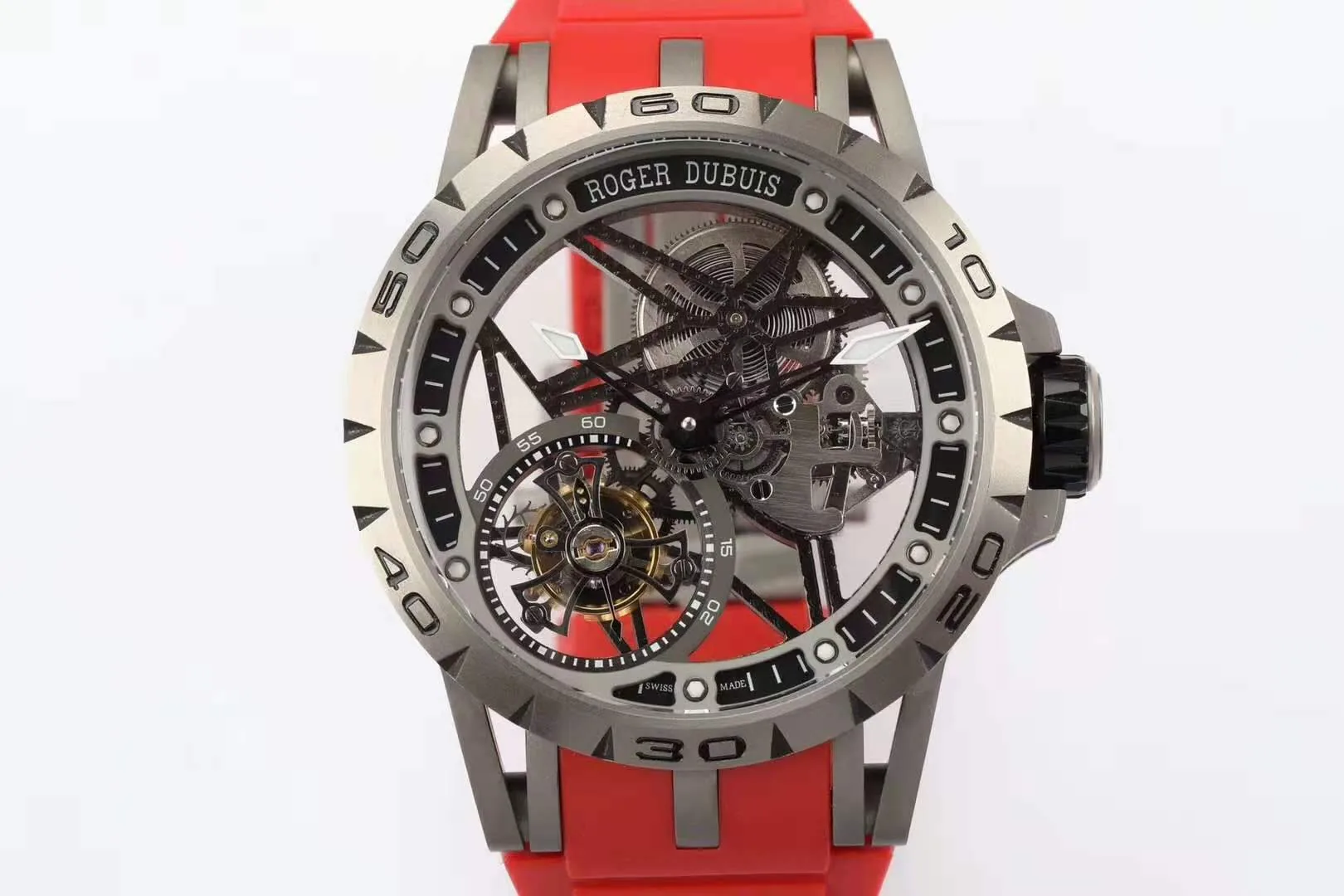 Excalibur Spider Skeleton Flying Tourbillon con cinturino in gomma rosso - immagine 7