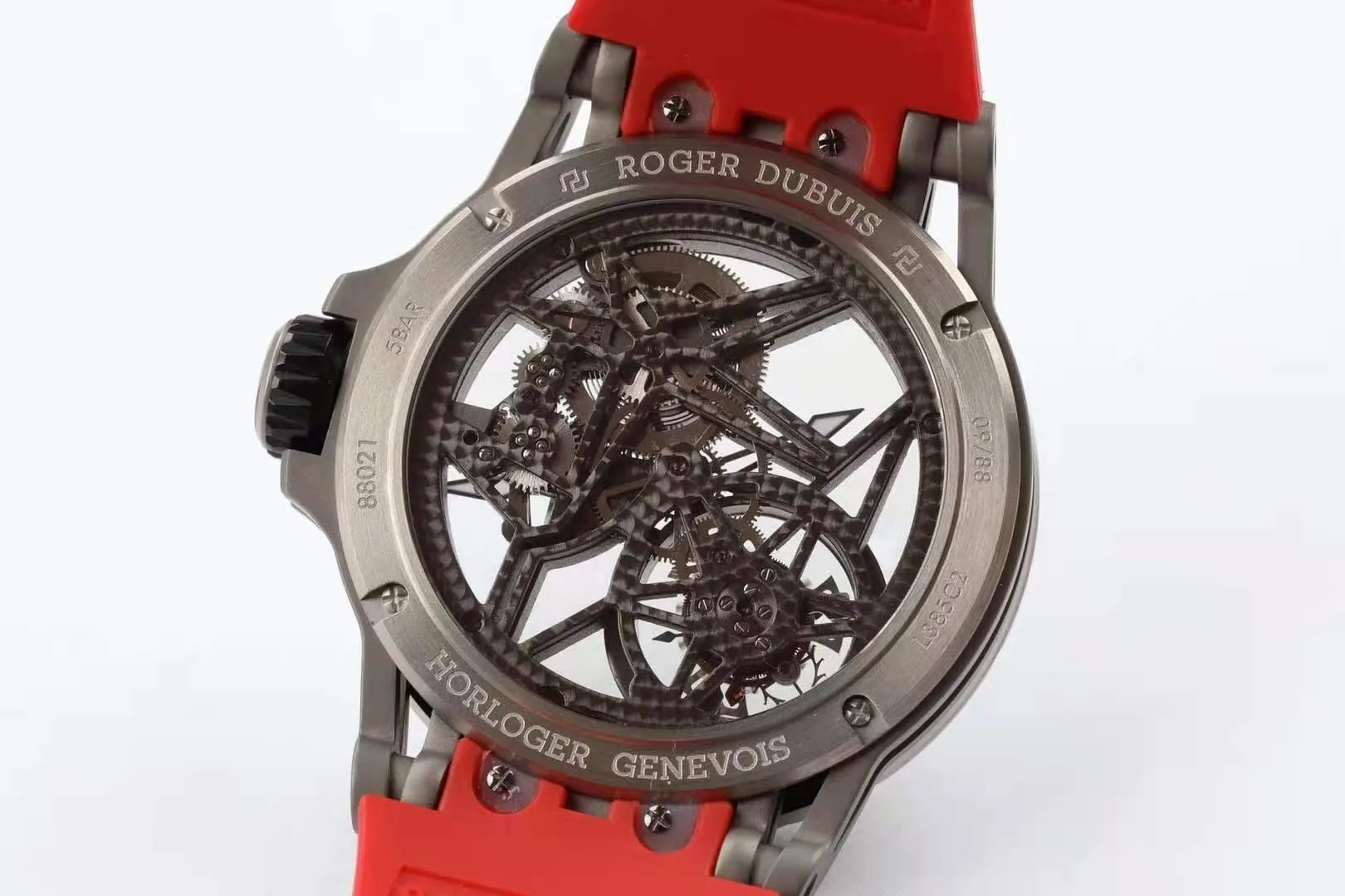 Excalibur Spider Skeleton Flying Tourbillon con cinturino in gomma rosso - immagine 4