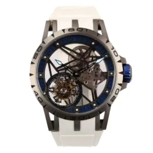 Excalibur Spider squelette tourbillon volant avec bracelet en caoutchouc blanc