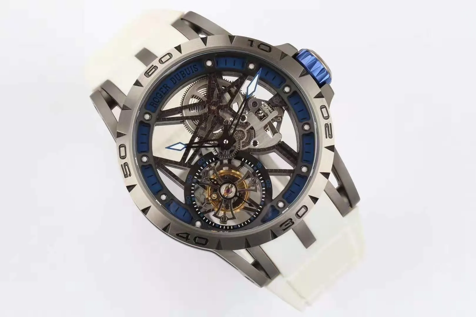 Excalibur Spider squelette tourbillon volant avec bracelet en caoutchouc blanc – Image 5