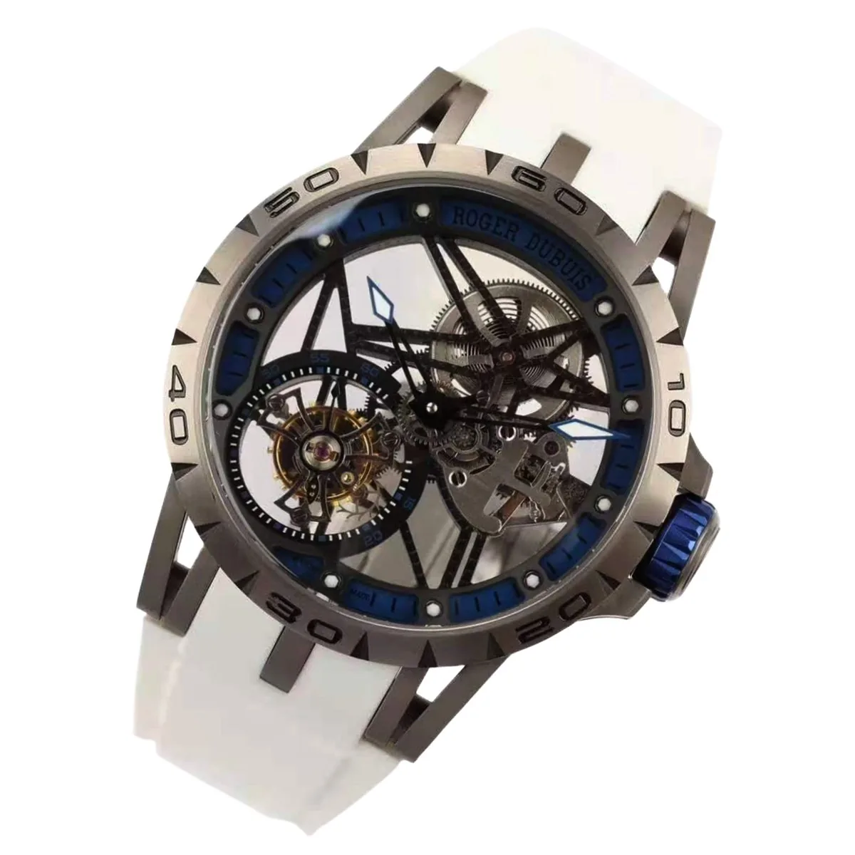 Excalibur Spider squelette tourbillon volant avec bracelet en caoutchouc blanc – Image 2