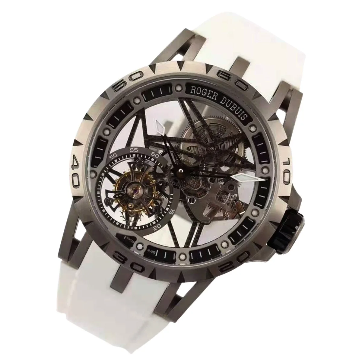 Excalibur Spider Skeleton Flying Tourbillon with White Rubber Strap - Image 2