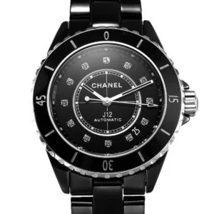 J12 céramique noire et acier index diamants Réf: H5697