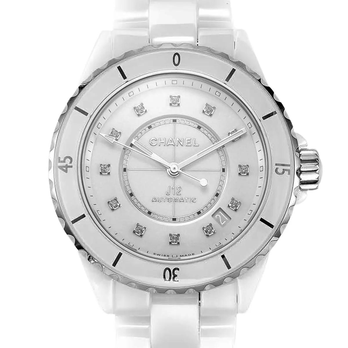 J12 ceramica bianca e acciaio con indici con diamanti Ref: H5705