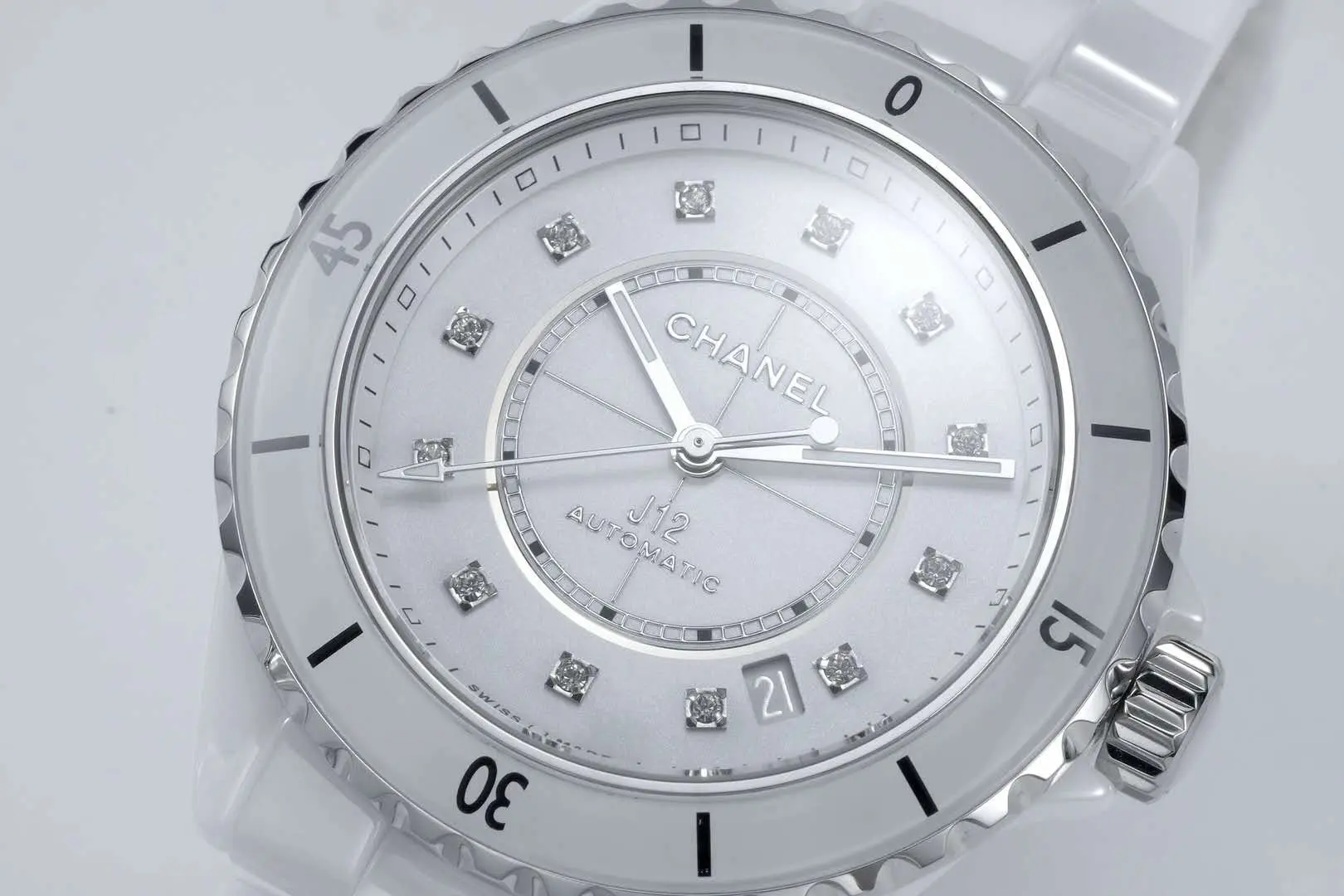 J12 ceramica bianca e acciaio con indici con diamanti Ref: H5705 - immagine 4