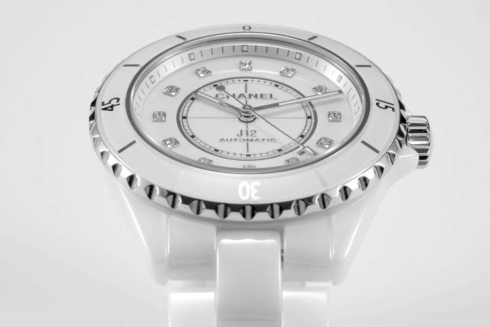 J12 ceramica bianca e acciaio con indici con diamanti Ref: H5705 - immagine 2
