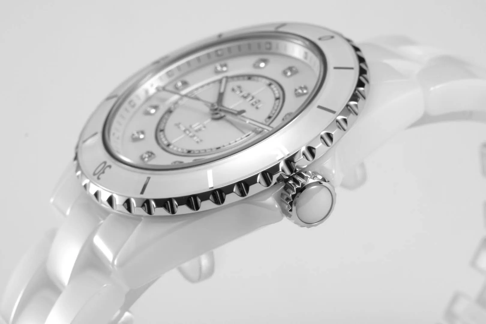 J12 ceramica bianca e acciaio con indici con diamanti Ref: H5705 - immagine 10