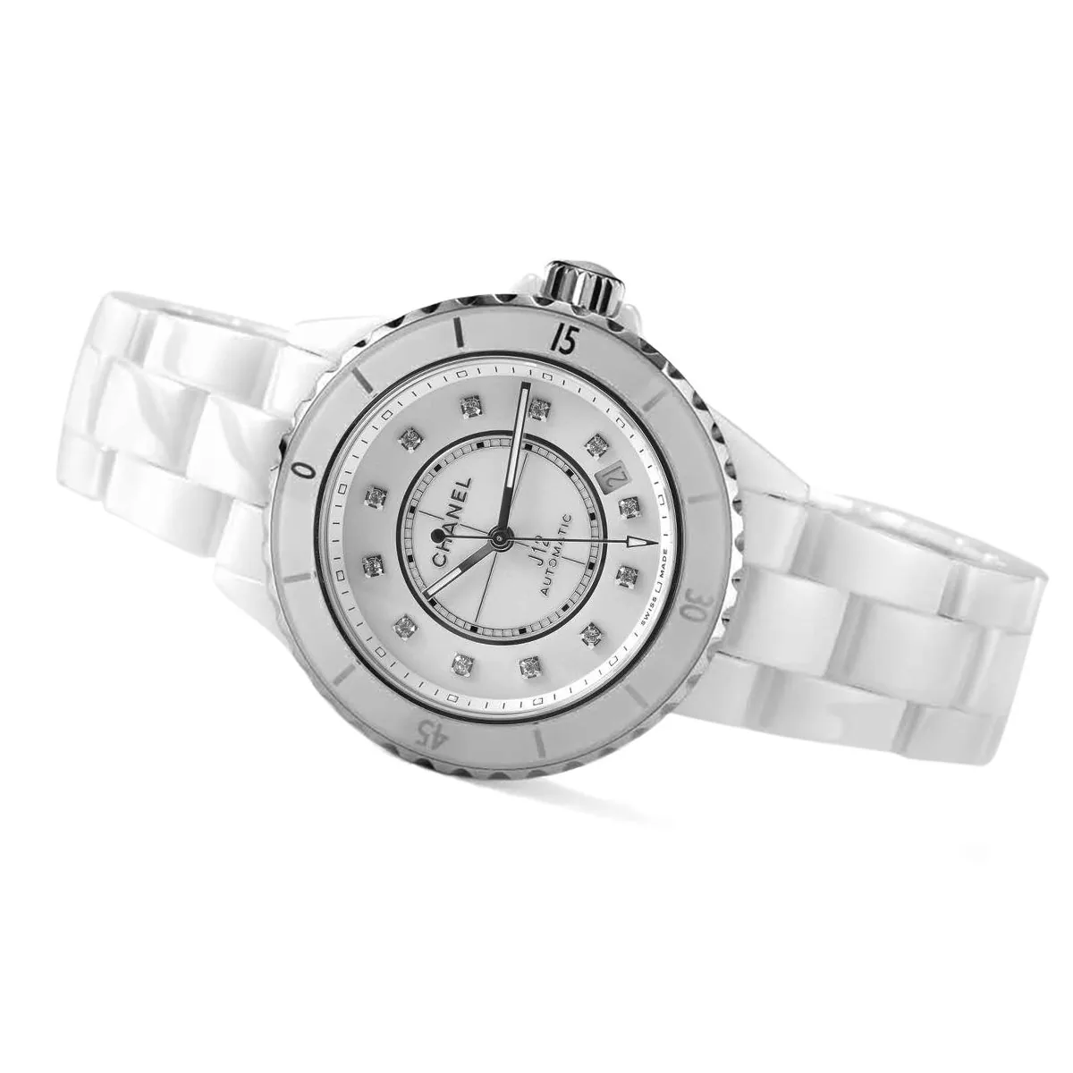 J12 ceramica bianca e acciaio con indici con diamanti Ref: H5705 - immagine 6