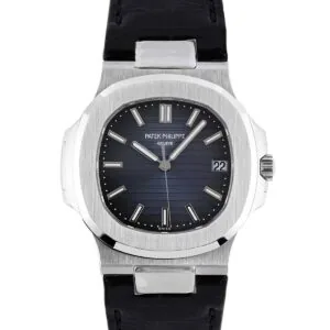Nautilus Jumbo 5711 cadran bleu en acier avec bracelet en cuir noir