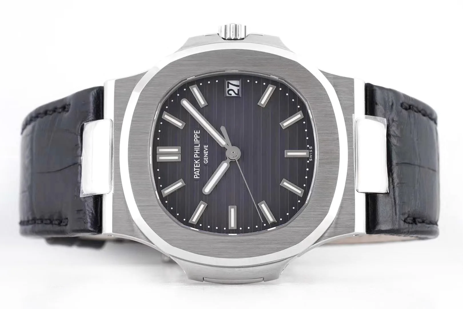 Nautilus Jumbo 5711 quadrante grigio in acciaio con cinturino in pelle nero - immagine 3