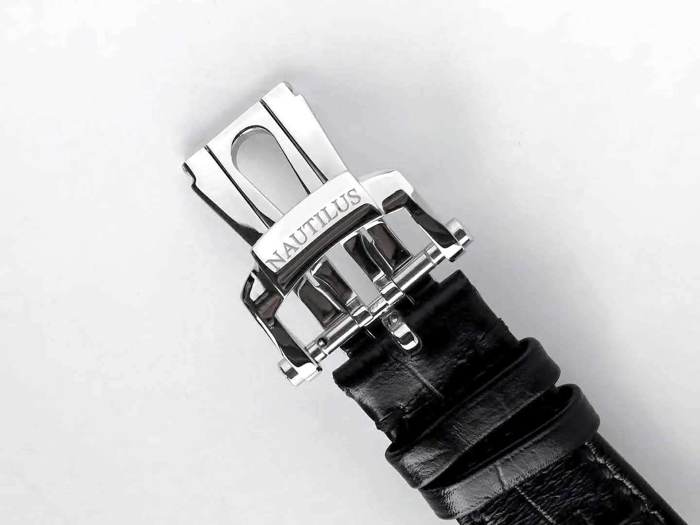 Nautilus Jumbo 5711 cadran blanc en acier avec bracelet en cuir noir – Image 8