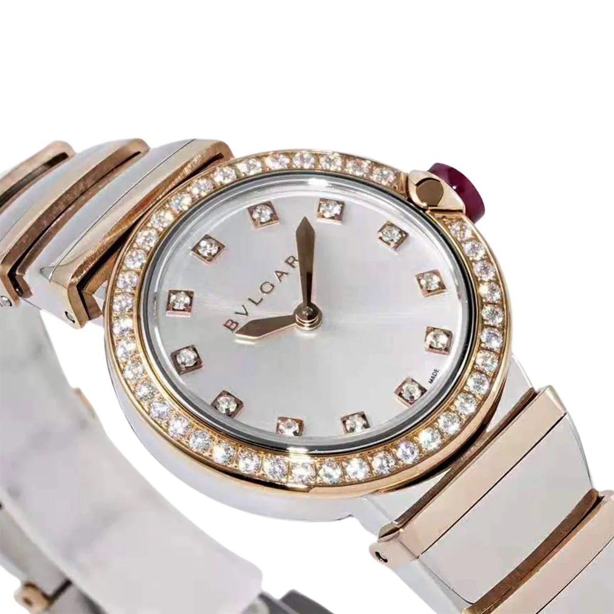Lvcea cadran argenté en or rose/acier lunette diamants – Image 2