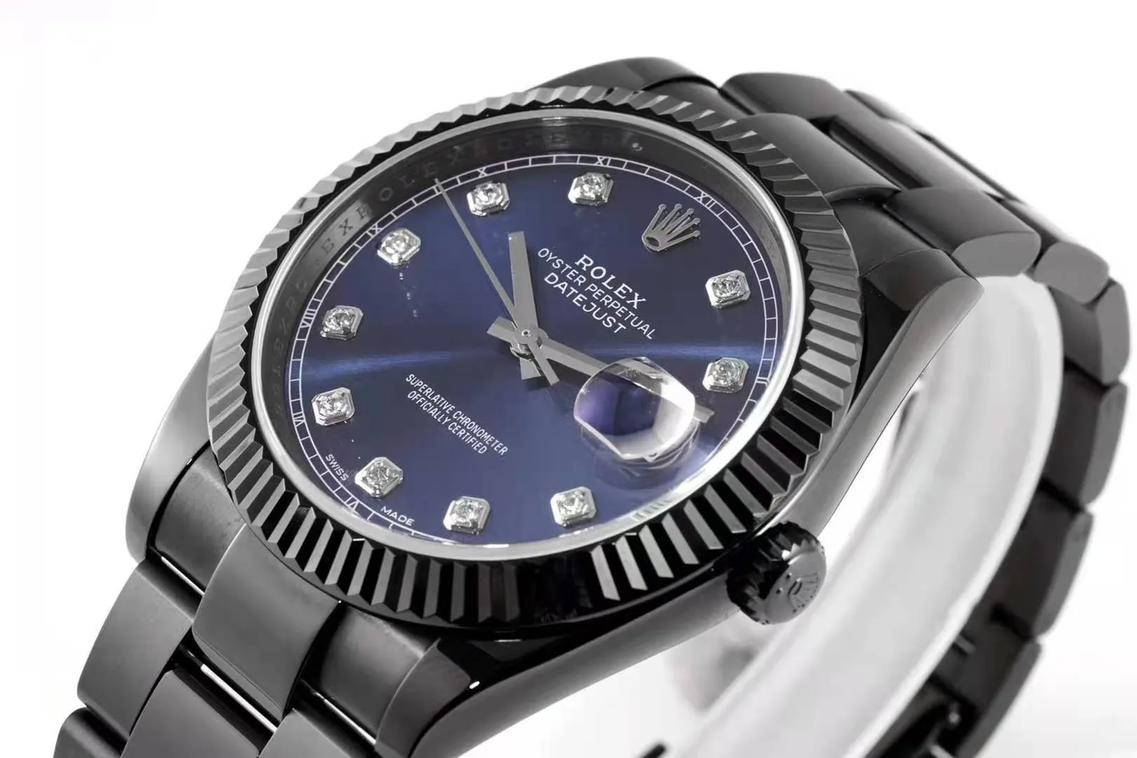 Datejust 41 Blue Dial with Diamond Markers in PVD Black - Image 5