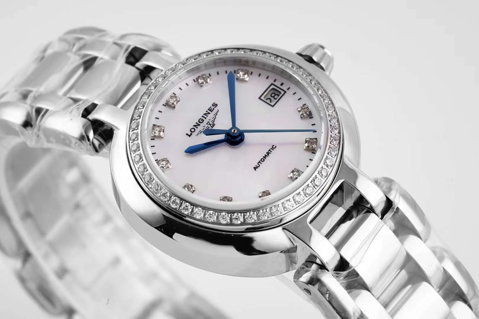 Primaluna esfera MOP blanca con índices de diamantes y bisel de diamantes - Imagen 4
