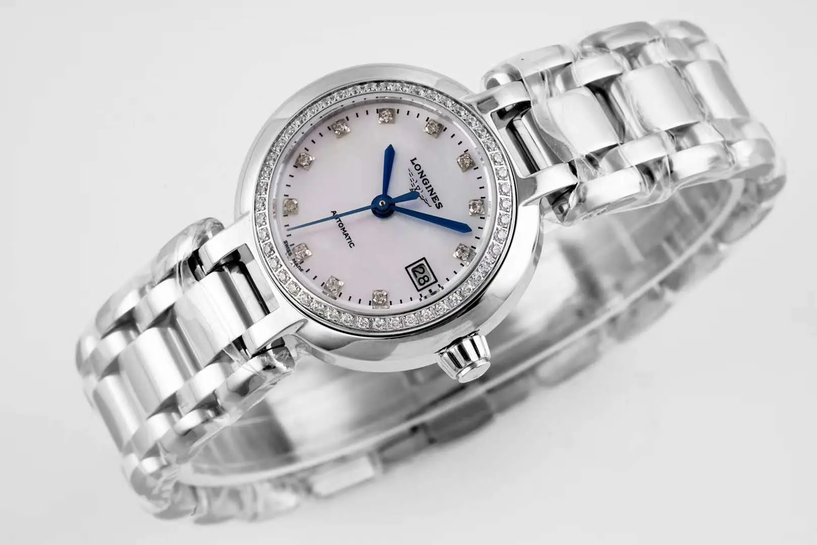 Primaluna esfera MOP blanca con índices de diamantes y bisel de diamantes - Imagen 3