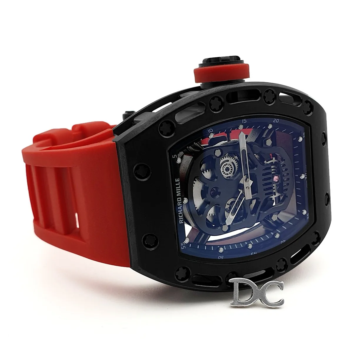 RM 052-01 Tourbillon Black Skull en PVD con correa de caucho roja - Imagen 3