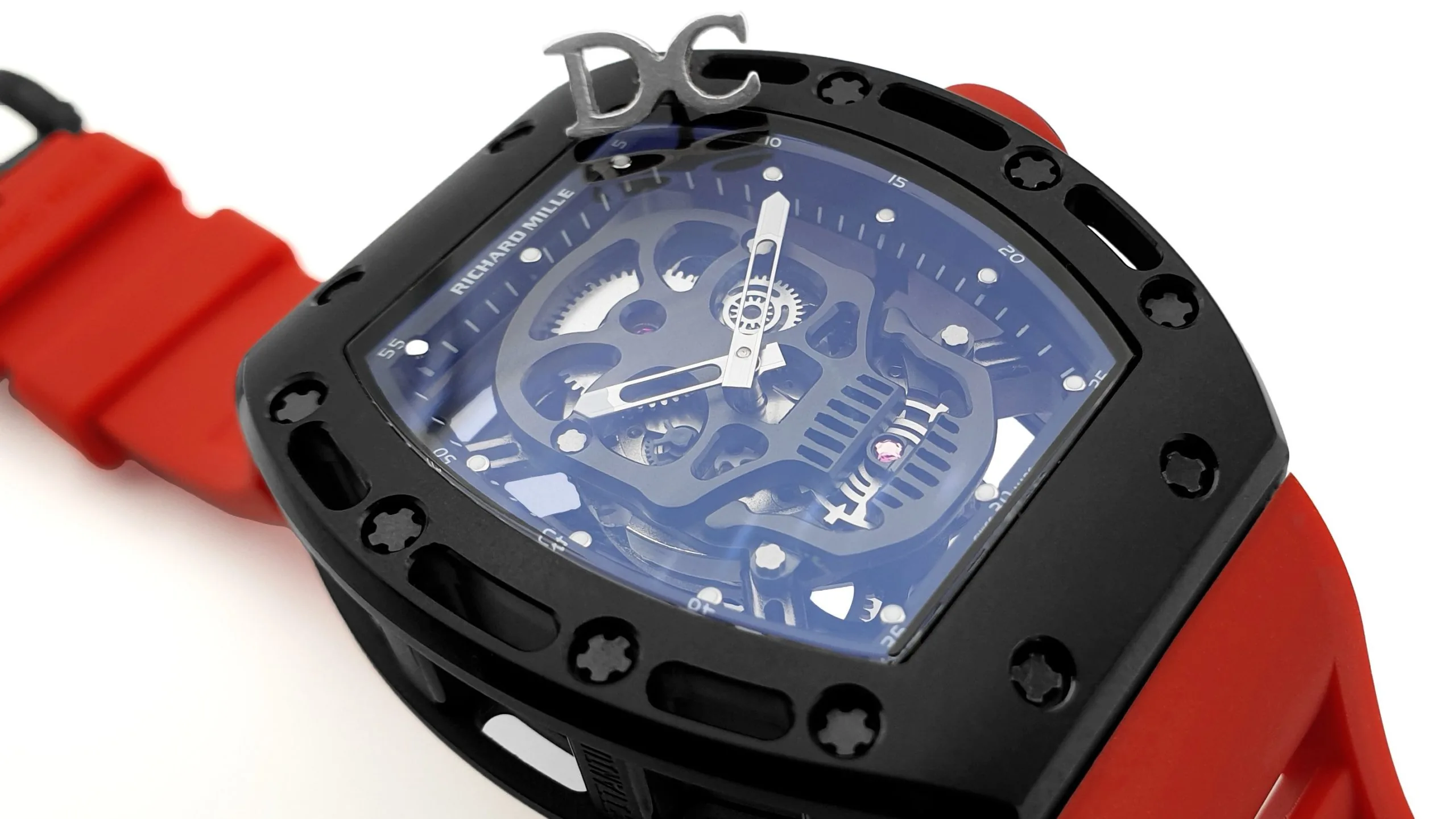 RM 052-01 Tourbillon Black Skull en PVD con correa de caucho roja - Imagen 4