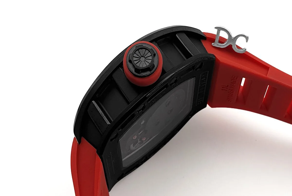 RM 052-01 Tourbillon Black Skull en PVD con correa de caucho roja - Imagen 9