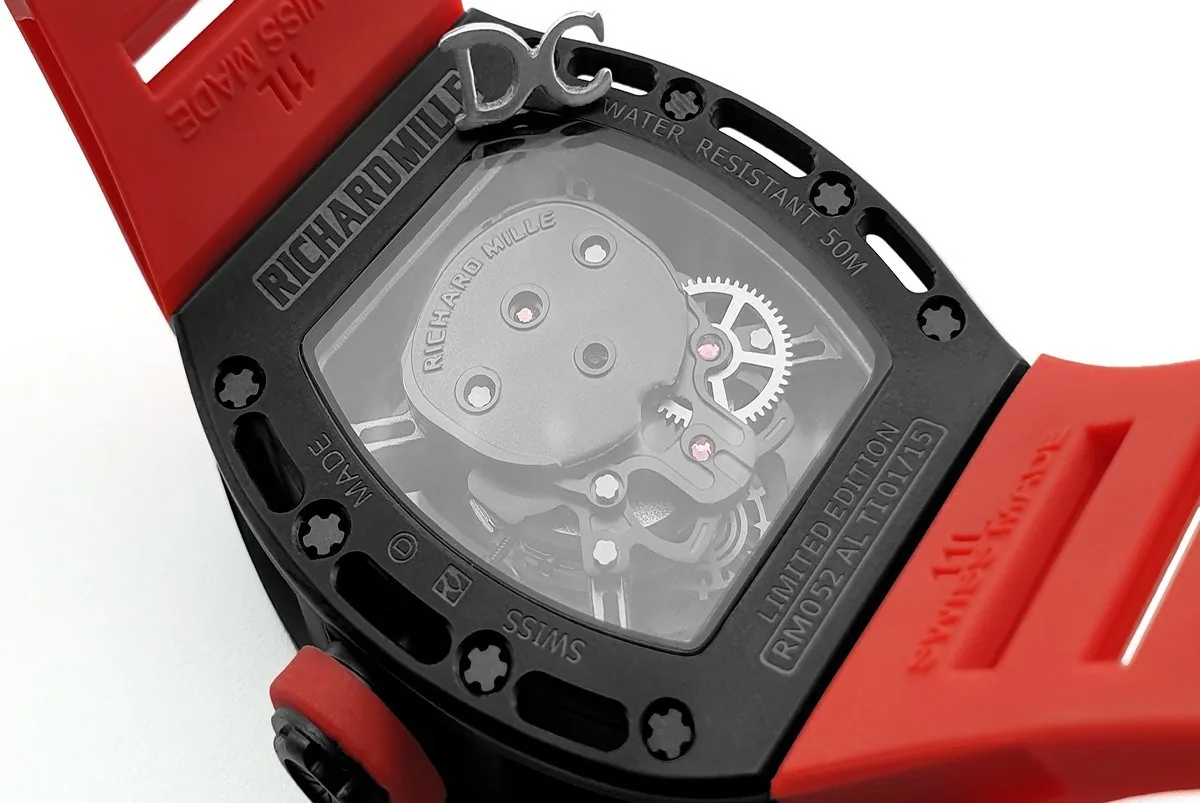 RM 052-01 Tourbillon Black Skull en PVD con correa de caucho roja - Imagen 7