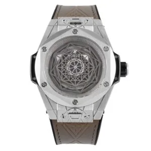 Big Bang Unico Sang Bleu in Steel on Brown Leather Strap