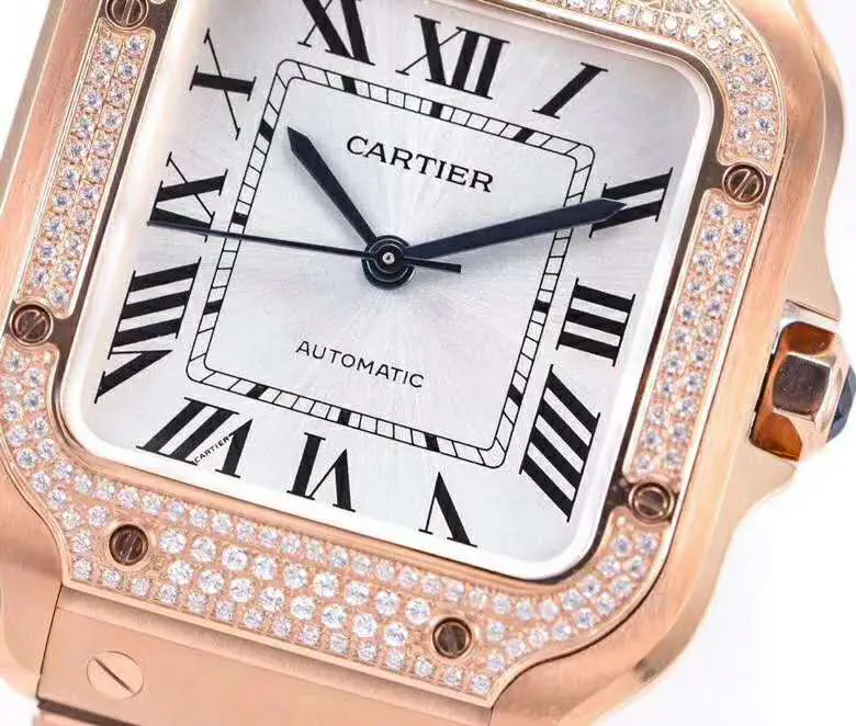 Santos de Cartier White Dial with Diamond Bezel in Rose Gold - Image 4