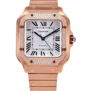 Santos de Cartier White Dial with Diamond Bezel in Rose Gold