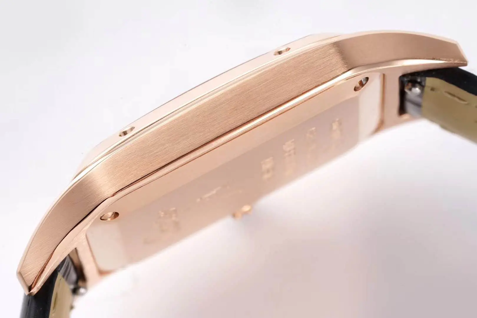 Santos-Dumont White Dial in Rose Gold on Black Leather Strap - Image 8