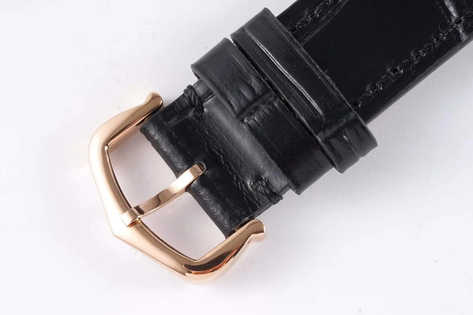 Santos-Dumont White Dial in Rose Gold on Black Leather Strap - Image 6