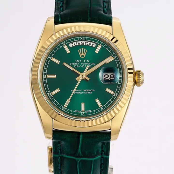 Day-Date 40 White Dial in Yellow Gold on Leather Strap