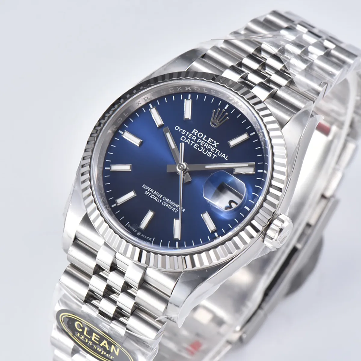 Datejust 36 126234 leuchtend blaues Zifferblatt mit Strichindizes in Stahl am Jubilé-Armband Clean Factory – Bild 3
