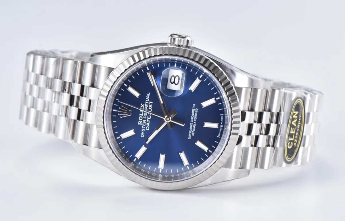 Datejust 36 126234 leuchtend blaues Zifferblatt mit Strichindizes in Stahl am Jubilé-Armband Clean Factory – Bild 4