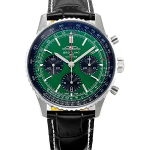 Navitimer B01 Chronograph 43 Dark Green Dial in Steel on Leather Strap