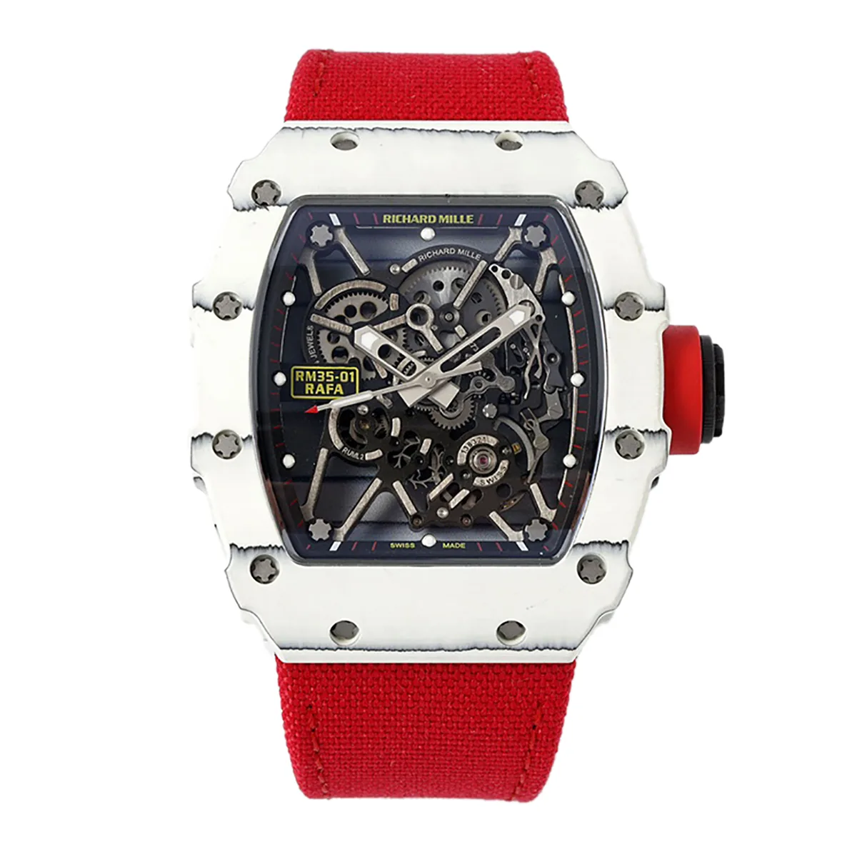 RM 035-01 Rafael Nadal White NTPT on Red Nylon Strap (Sonic)