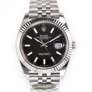 Datejust 41 Black Dial Stick Markers in Steel Clean Factory