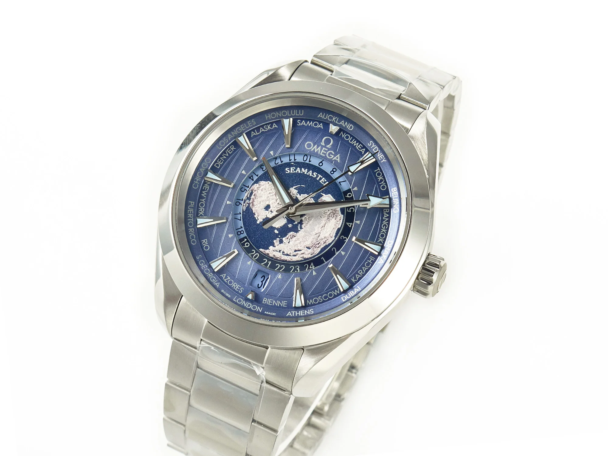 Aqua Terra 150M 43mm Worldtimer 24 VSF 1:1 Best Edition Summer Blue Dial on SS Bracelet A8938 Super Clone