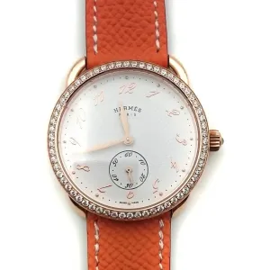 Arceau Petite Rose Gold with Diamond Bezel on Orange Epsom Leather Strap