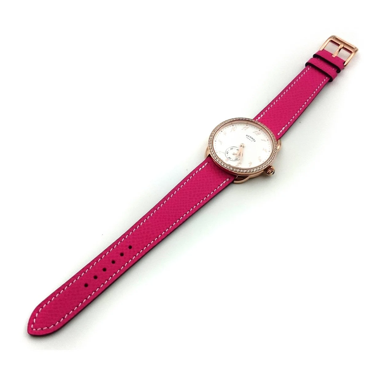 Arceau Petite Rose Gold with Diamond Bezel on Pink Epsom Leather Strap