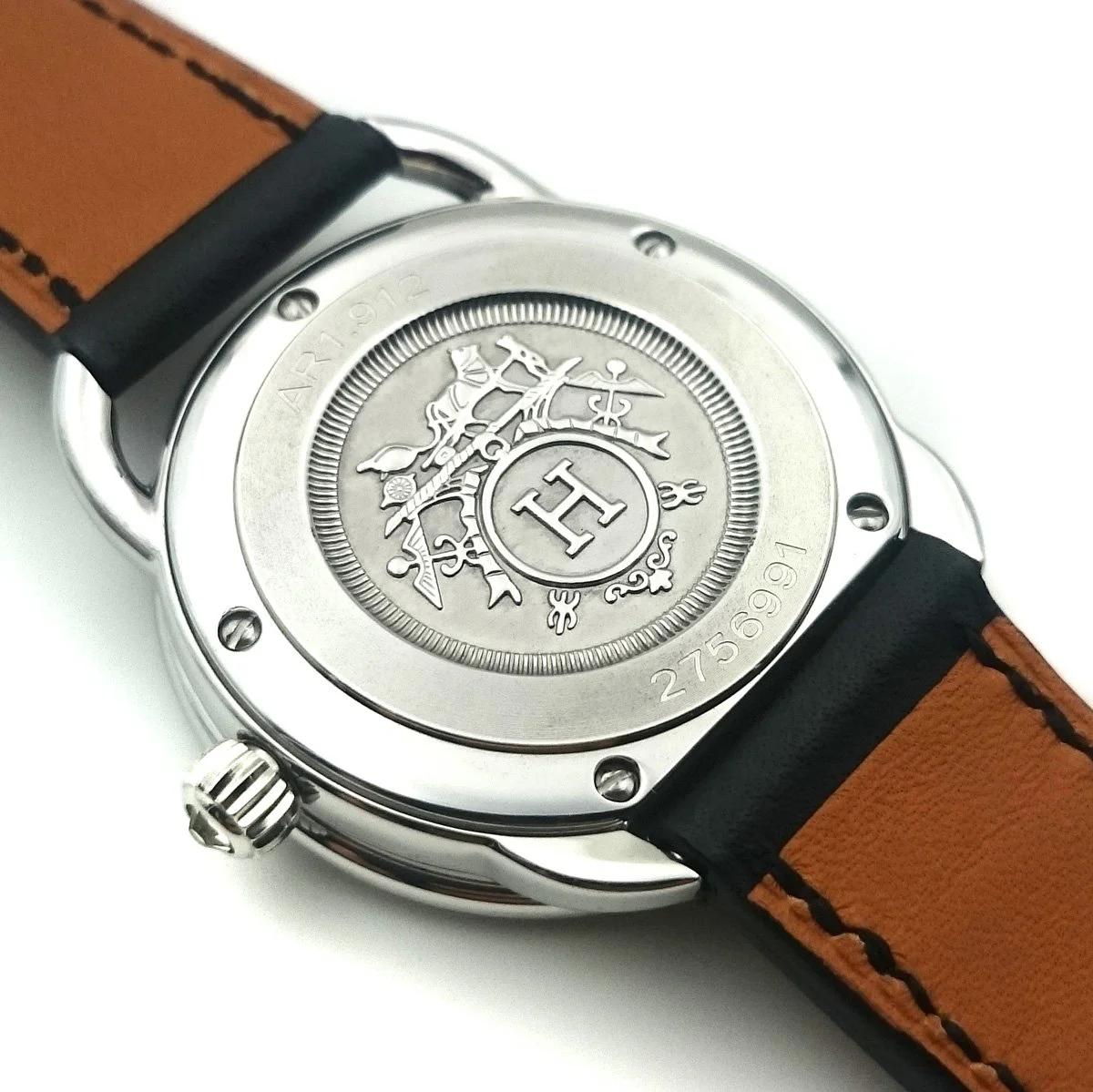 Arceau Petite Steel with Diamond Bezel on Black Epsom Leather Strap