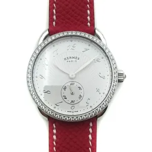 Arceau Petite Steel with Diamond Bezel on Red Epsom Leather Strap