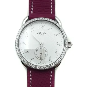 Arceau Petite Steel with Diamond Bezel on Violet Epsom Leather Strap