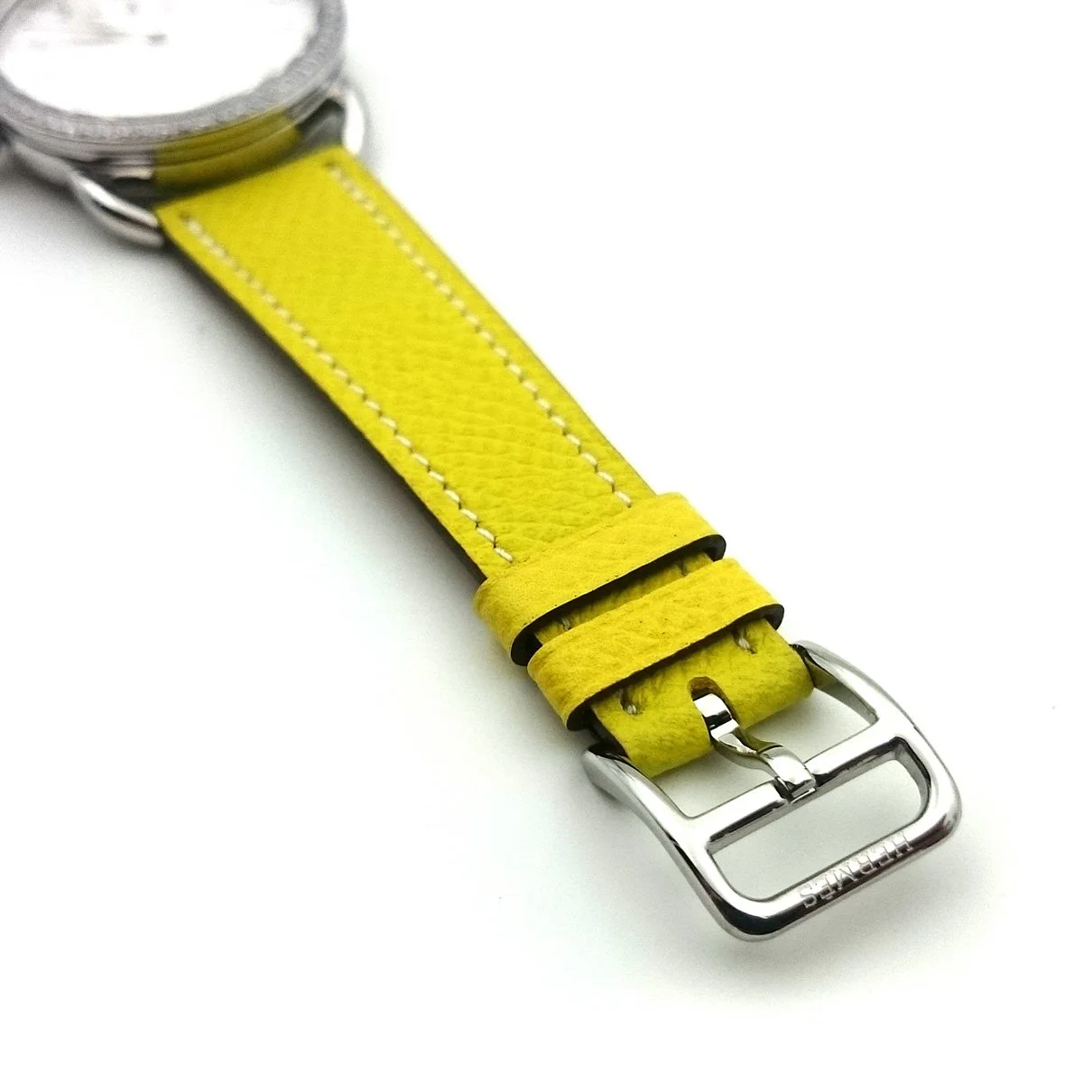 Arceau Petite Steel with Diamond Bezel on Yellow Epsom Leather Strap