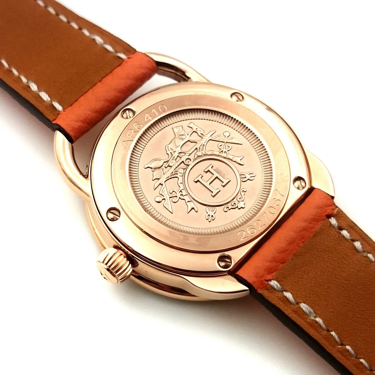 Arceau Rose Gold with Diamond Bezel on Orange Epsom Leather Strap
