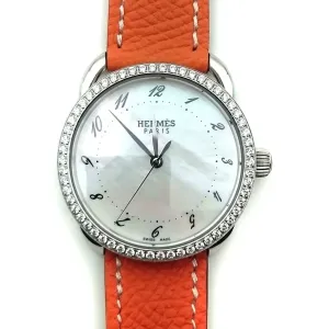 Arceau Steel with Diamond Bezel on Orange Epsom Leather Strap