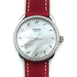 Arceau Steel with Diamond Bezel on Red Epsom Leather Strap